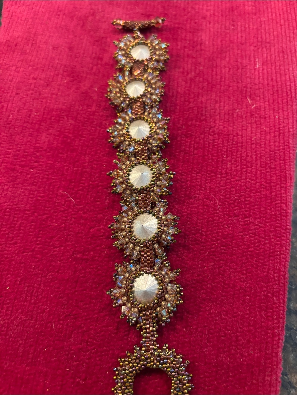 Hand beaded artisan Gold Crystal Floral Statement Bracelet - Women Jewelry - Picture 6 of 6